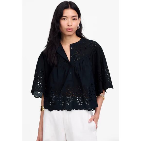 Madewell NWT Women’s Embroidered Shirred Henley Top Size XS - Picture 1 of 6